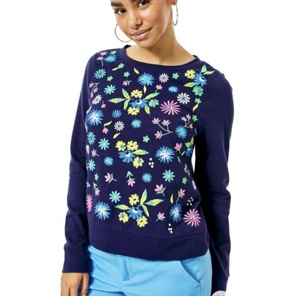 Lilly Pulitzer Rami Sweatshirt Navy Embroidery Blue Sweater women size XXS - Picture 2 of 2